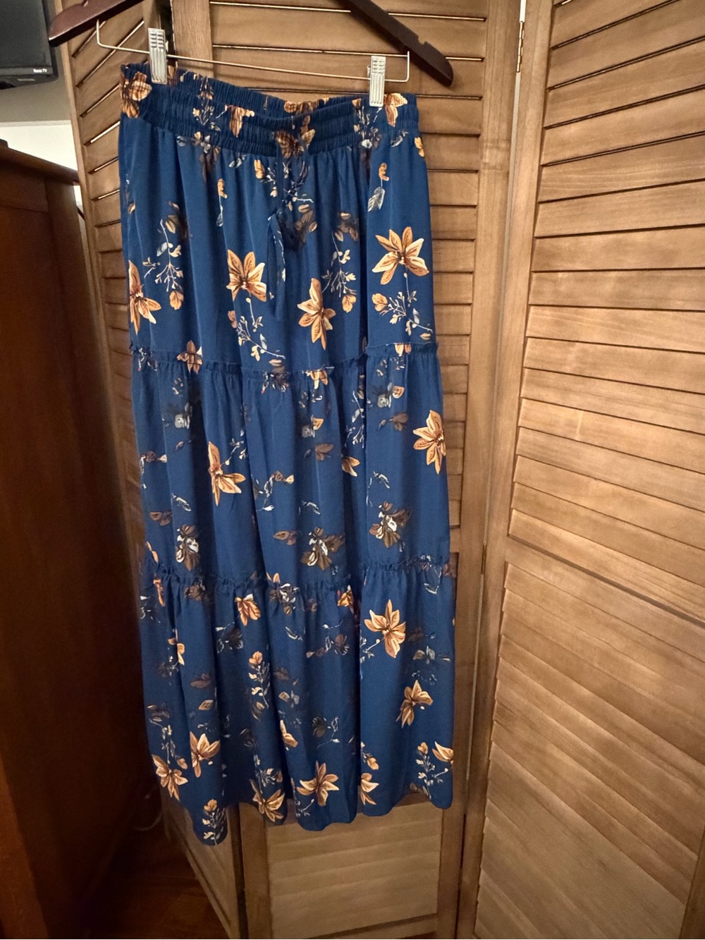 Women's Navy Blue Floral Tiered Maxi Skirt